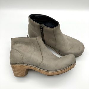 Dansko Maria Beige Leather Suede Booties